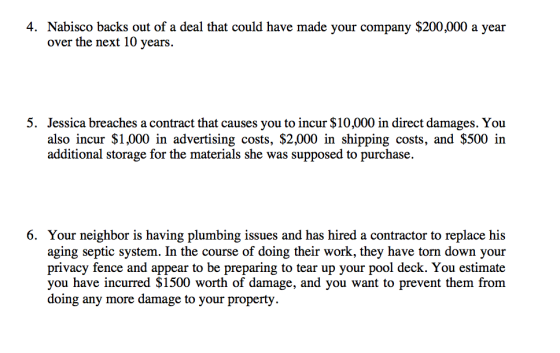 4. Nabisco backs out of a deal that could have made your company $200,000 a year over the next 10 years. 5. Jessica breaches