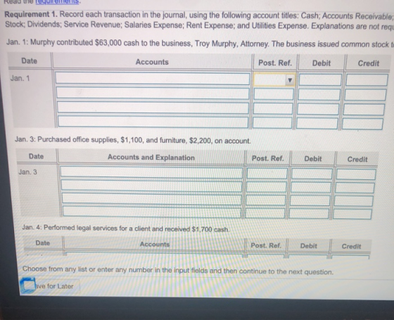 | Reau ՄՄ ԼԵՎՍ ՄՄՄԱՔՍԱԿ, Requirement 1. Record each transaction in the journal, using the following account titles: Cash; Acc