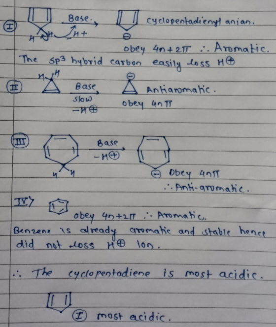 Base cyclopentadienyd anian ATomatic obey 4n+217 .. The Sp3 bybrid carbon easily loss H Base Anharomahc obey 4n TT HI Slow Ba