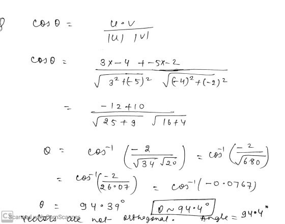cos o = uou 10) Iul coso e 3 x 4 +-54-2 2 3² +65)2 (64)²+(-2)2 12 410 25 f g sloty o C cos 1 ) co ( 3 4 5 Garded cosl -0.076