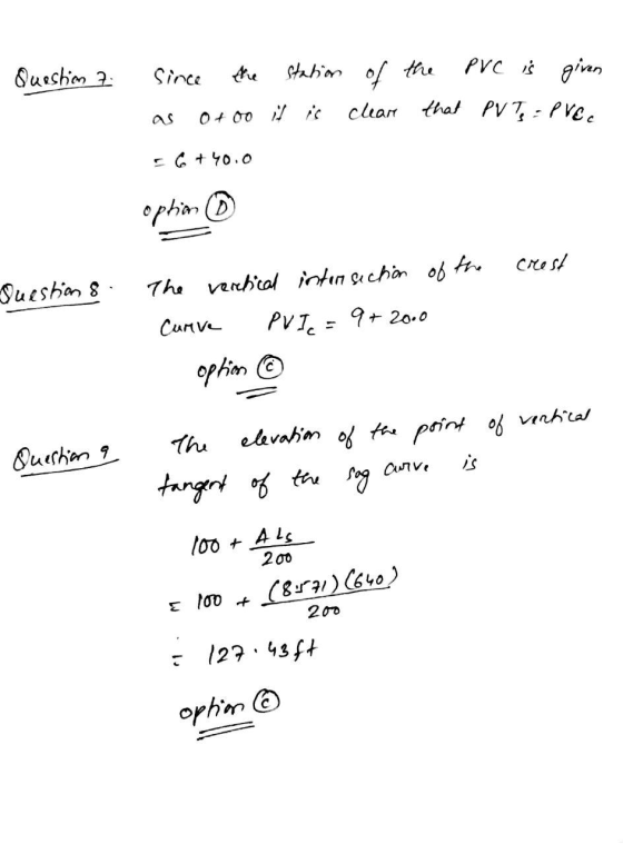 Question 7. Since the station as otoo it is = 6 +40.0 of clear the Pvc is given that PVT = PVC e ophia ( Question & The verti