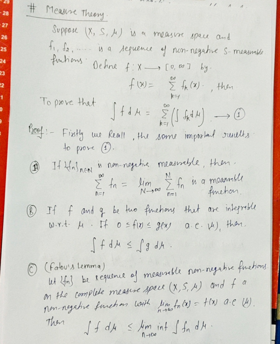 # Measure Theosy. ANN K-1 US - NEN Support (x, S, A) и 4 т т драи а fi, fa,.... is a sequence of non-negative S- measurable f