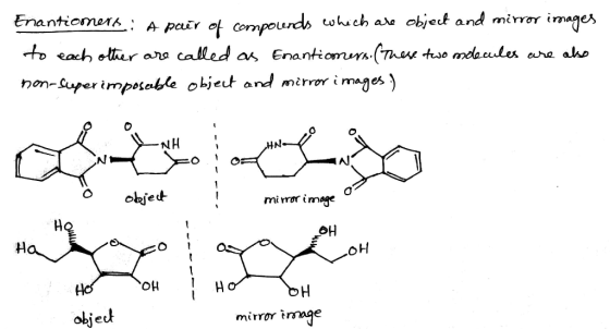 Enantiomera: A pair of compounds which are object and mirror images to each other are called as Enantioners. (These two molec
