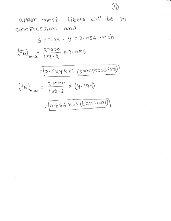 upper most fibers will be im 270 3. 056 maỵ 132.2 ox132.2 956 Ksi(tension)