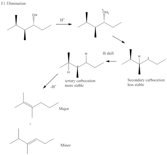E1 Elimination TOH2 H H shift Telji H tertary carbocation more stable Secondary carbocation less stable -H+ Major Minor