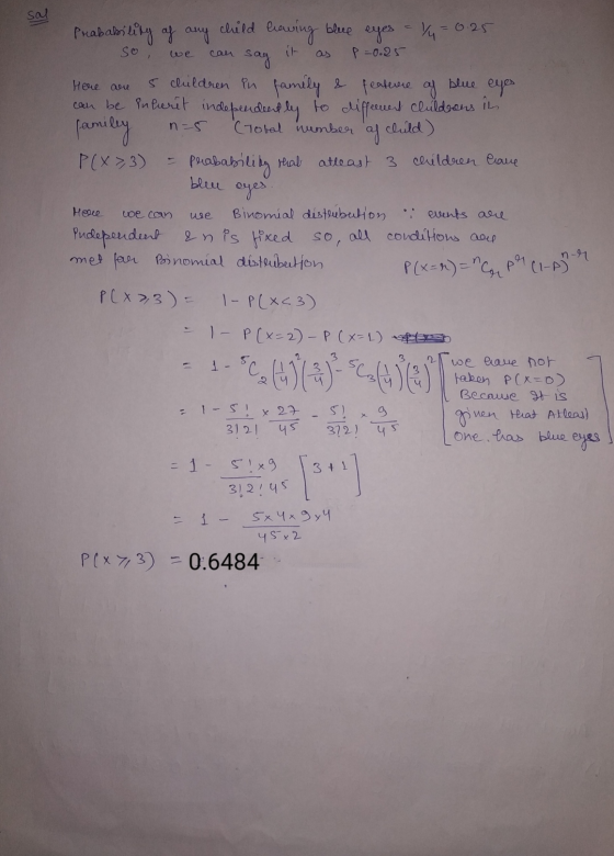 sal so can p=0.25 Here are Probability of any child howing blue eyes - Yu - 0.25 sag s children in family & feature of blue e