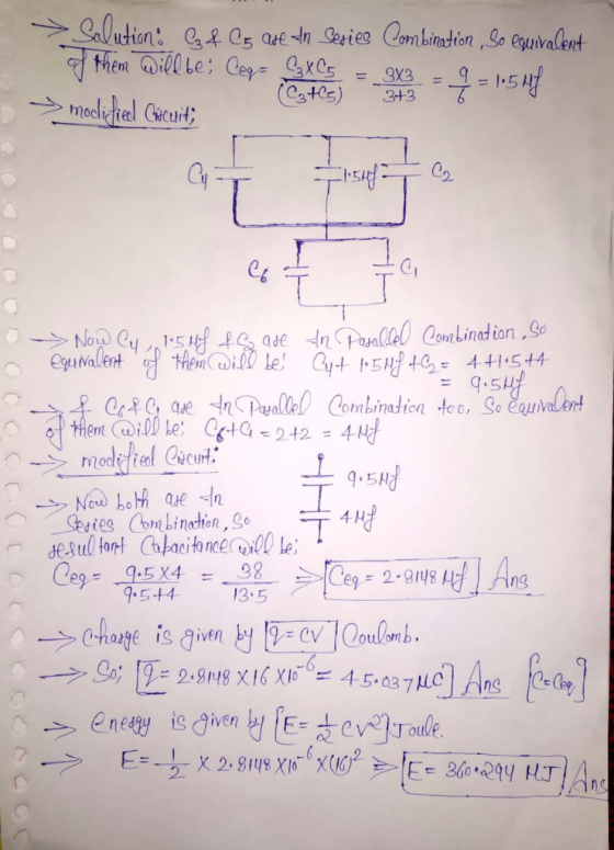 → Salution: 6:4 C5 Que tn Series Combination , So equivalent of them will be; Cega ei voi = -33 - 4 = 15 ml * modified Csecur