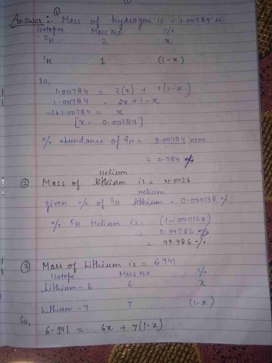 - is - 1.007 84 u . isotopes :2H idio gen Mass No. 2 (1-x) O 1.00784 = 2(x) + lind) 1.0078 4 . 2x + 1oxin I+100784 = 2 [x = 0