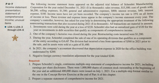 P 4-7 The following income statement items appeared on the adjusted trial balance of Schembri Manufacturing Corporation for t