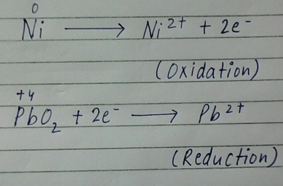 Ni —> Ni 2+ + 2e- - Coxidation) PbO, the P6 27 (Reduction) ty