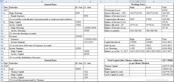 C D Dr. Amt. Cr. Amt. Working Notes: - Jacob Hugh act 6500 =G14*10/100 =H14*10/100 6500 Total 43500 =G4+H4 =13-14 =G6+H6 =15-