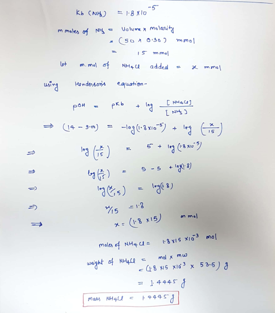 6 is mmo ut m.md|叶 NH t u added - X-rn mo! ран C NH4C1 leg J S mol X muo weight 여 NH4a = 1, 4445