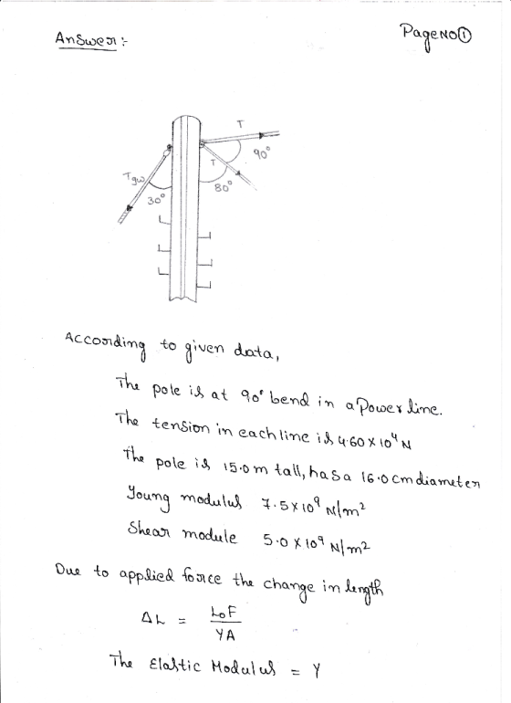 PageNoD AnSwe T 0 gu 80 300 Accosn&img to ven data, Th pole is at 9o bend in a Power lime. The tension in each line i u60 x