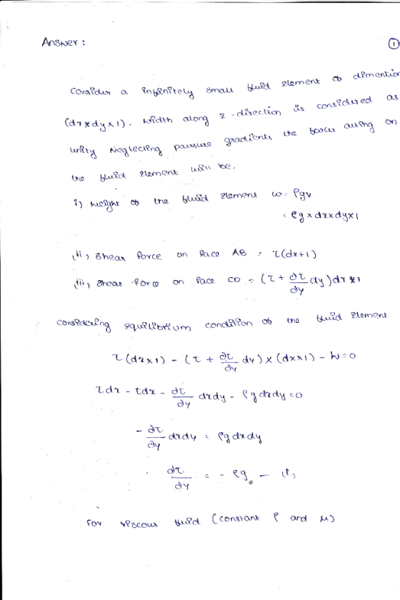 Answer: Consider a Ingenitely smau ter beinitely may burch element mentir (41 x dy x1). width along z - direction is consider