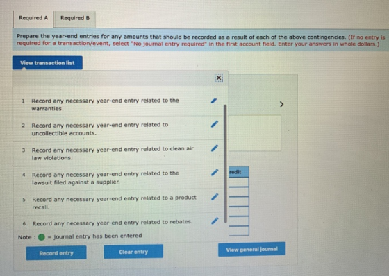 Required A Required B Prepare the year-end entries for any amounts that should be recorded as a result of each of the above c