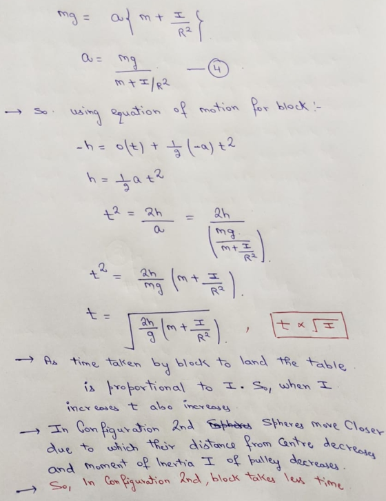 mg = of materials So using equation of motion for block :- -h=oft) + 1/ 4 (-a) +2 h = fa t2 - As time taken by block to land