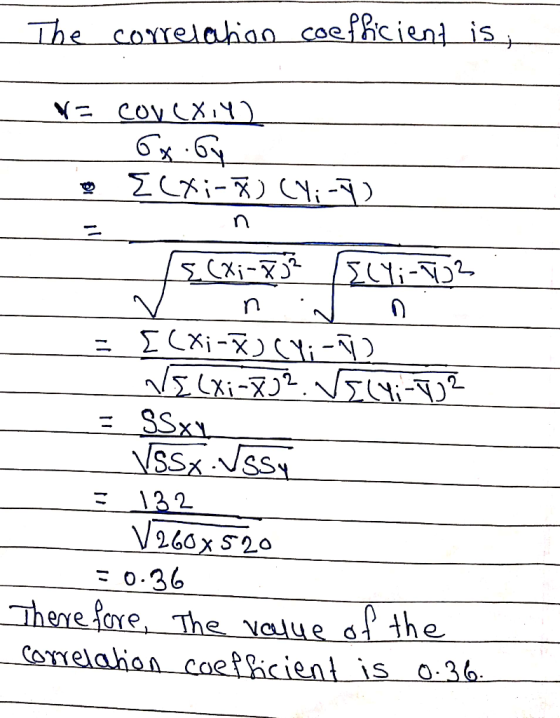 The correlation coefficient is; N= CONCX,Y) hogy ECX;-) CY:-) 5CXi-832 ELY; - 132 V nj n.. = [(xi-K) CY; -1) Velxi-82. VE(Yi-