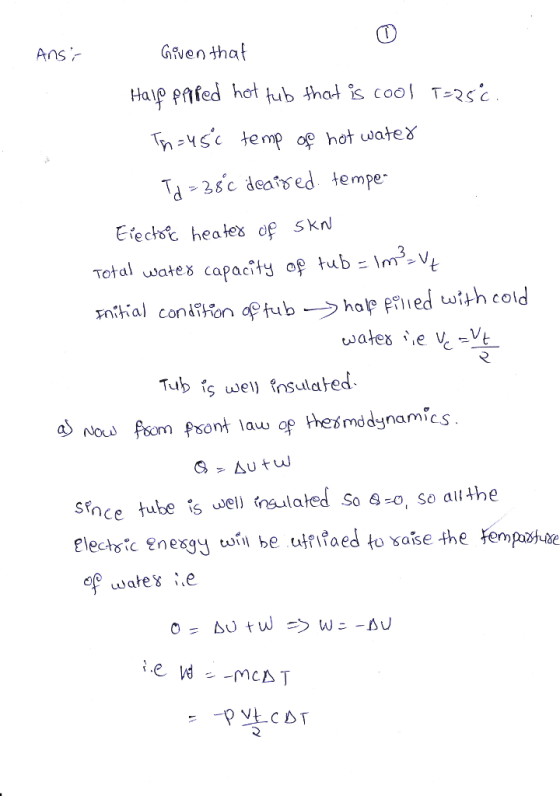Ans Gven tha Halp pafed hot tub hat s cool T-s hse Hemp op hot wates Tc deaised tempe- Eecot heates of sKn Total wates capac