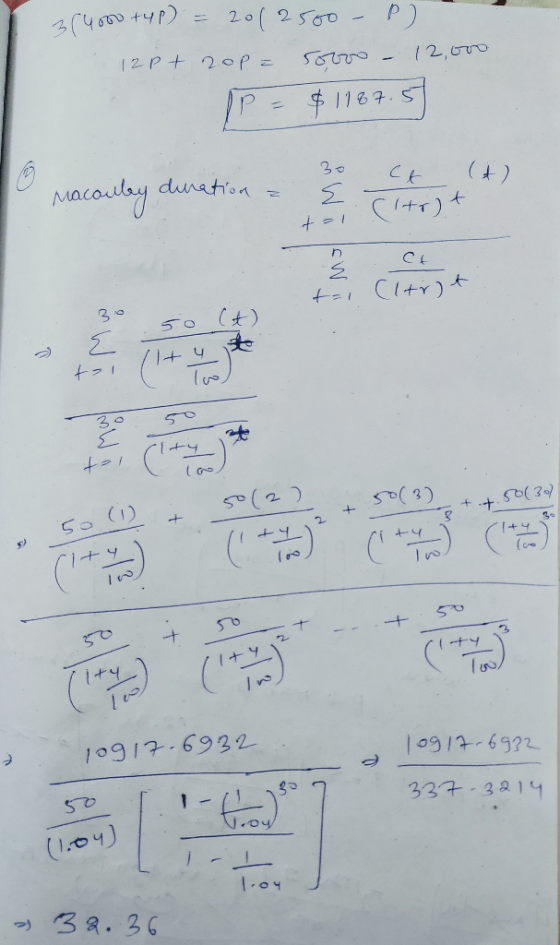 3(4000 typ) = 20(2500 - Po 12p+ 2op.= soooo – 12,000 P = $1187.57 Macaulay duration - Chat+) . (ltr)t + / n CA Citrit Ca 50 (