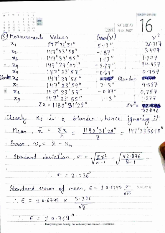 V 2 8 MAR 19 11 11 SATURDAY 2019 FEBRUARY 16 V? 9 1.13 10 Rz xy 265 Blunder x Measurements Values Errent) 지 147°3351 5:13