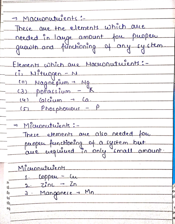 > Macuonutuients:- These are the elements which are Lneeded in large amount topunpees quowth and functioning of any system El