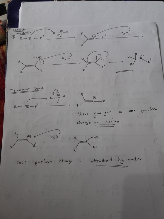 Wo correct mechanis © R- E 303 - R Los Incorrect mech: H -O-U ER the positive Here you get a charge on carbon This positive