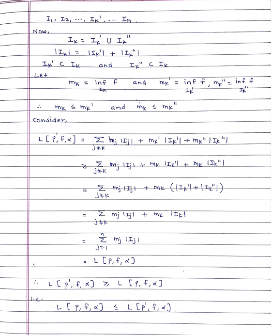 I, I2, Ik, ... In Now, Ik = IK U IK IIKI l Ikl + TIK IX C IK and Ik c Ik Let inf f and MK Ik = Yu - inf f mk - inf f