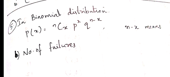 (5.) In Binomial distribution P(x)= nCx.p q” n-a means b) No. of failures