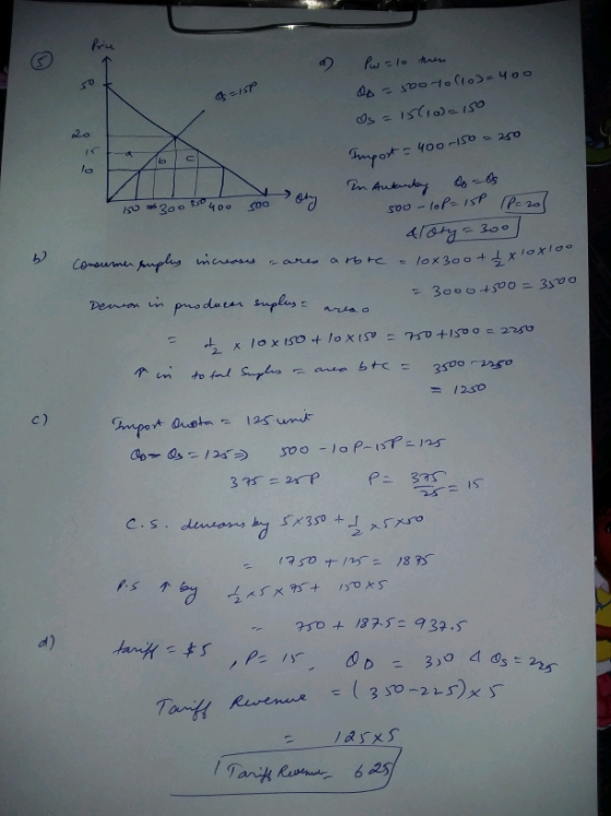 Pw=10 then so do = 500 tollos-400 Is = 15(10)=150 timport = 400-150 - 250 In Autarty asos 150 300 350 400 500 oty 500-lop=15P