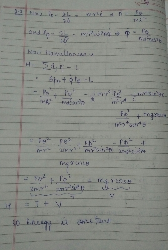 Now lo= IL mrz Po mez and Pp - IL mrzsin od 0 Pc me sinzo -L Now Hamullonian is H = så; p; - L opo to Po Pa I m 2 . P o - Imr