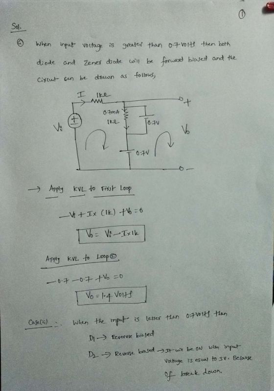 ( Sol. When input voltage is greater than 0.7 volts then both diode and Zener diode will be forward biased and the Circut can