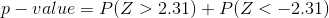 p-value=P(Z>2.31)+P(Z<-2.31)