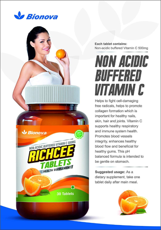 Bionova Each tablet contains: Non-acidic buffered Vitamin C 500mg NON ACIDIC BUFFERED VITAMIN C Helps to fight cell-damaging