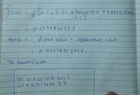 ماتعلم Lo fa (0-5 + 0.7071067812 +0.8660 25 40512) ti 6.84328 30 46 a. error & Actual value approximate value 0.02338362046.
