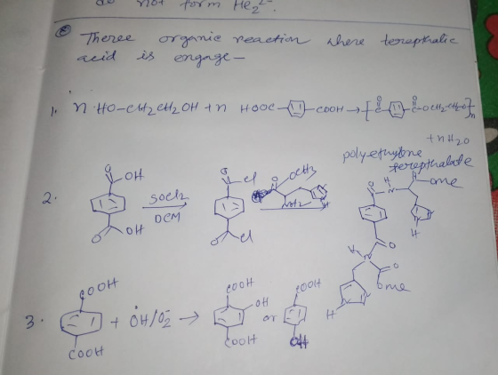 a Y1ot form Hem where terepthalie Theree acid is organic reaction engage - 1 n Ho-ch2 CH ₂ OH tn Hool coo thH2O polyethylene