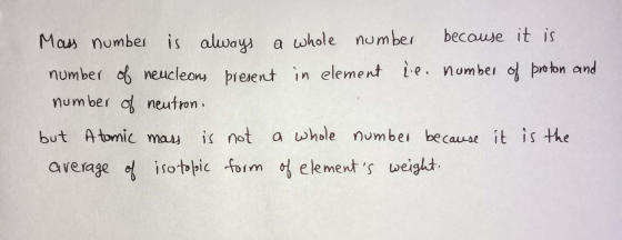 Mass number is always a whole number because it is number of neucleons present in element die. number of proton and number of