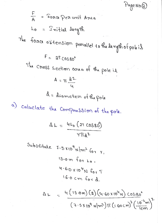 Pogewo Fonca Pen unit Aua - A mitial dength The foac otension pooiallel to tha lamgth ot pol i^ F- TCOS80 of h pole i The Coo