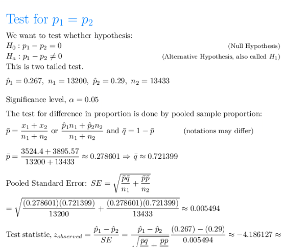 Test for P1P2 We want to test whether hypothesis: (Null Hypothesis) (Alternative Hypothesis, also called H1) This is two tail