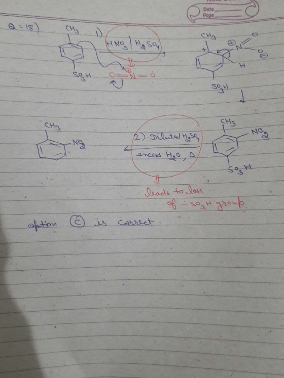 Date Page Q=18 Qey 2) Diluted Hoso encess HOA leads to loss of - soH group correct . option ② is
