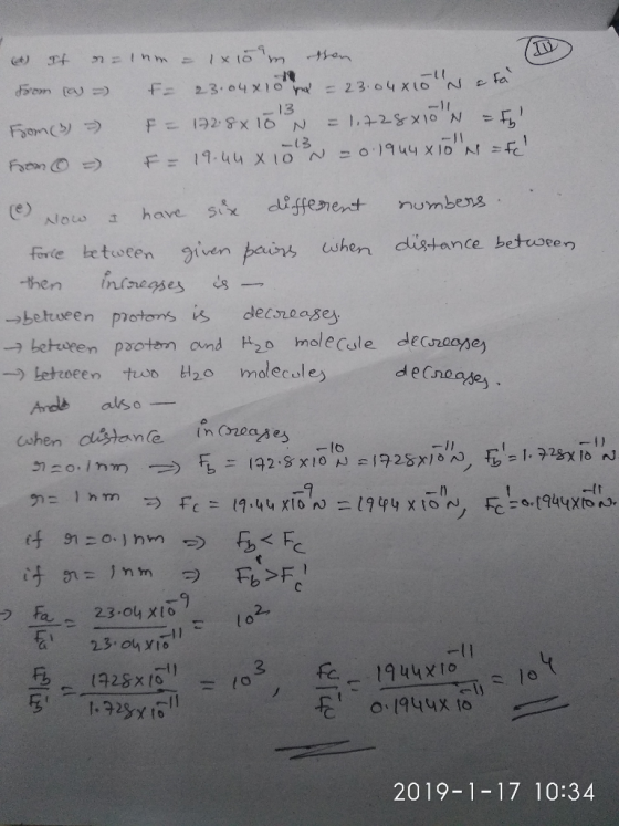 IN ra -13 e) five tetoten yiuen peiss eshen cistance betster farie betusten iven pao betuoeen -then ineses between piotons is decoose → berdeen pootem and μ20 molecule decJagge) →놔eeeen two H20 molecules Ardle als ぞ。. 1944x10 2019-1-17 10:34