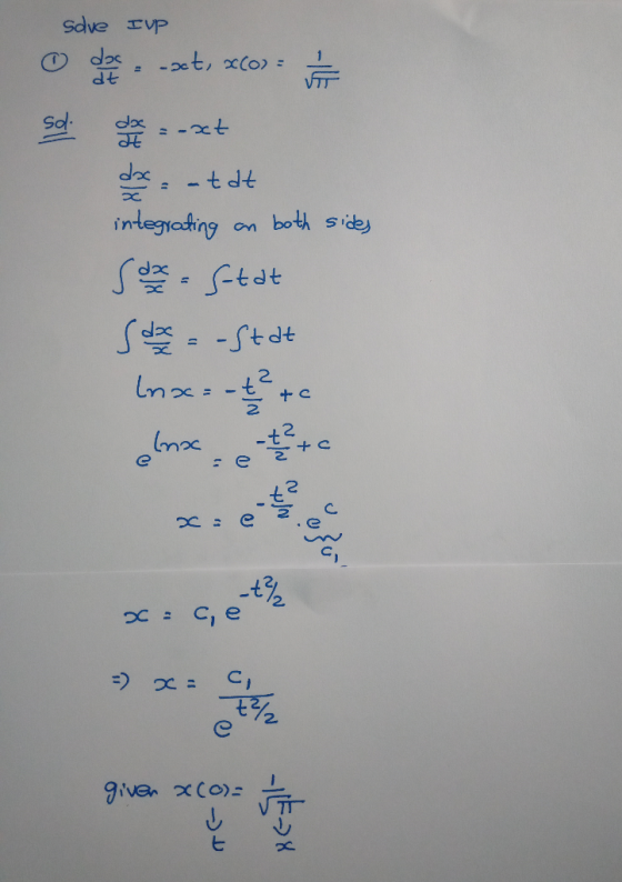 Sove Iup o dze-set, xc0) = Sai o text dx = atat integrating on both sides s dx = stat S doo = - Stat Inx= -t to t% OC : C, e