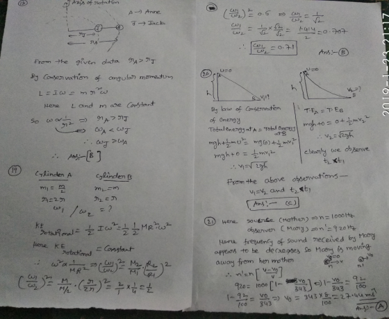 By Consen vation of angulo mometu 20 Hene Land mae Corstand V.-9 ,丁 of enengd Cyinden A txt1 cylinden B From the above bbenvoteng Hara freruency of Sound neceives by PMosg moving M R awoy from hen mother nt 343 343 6O foo 343