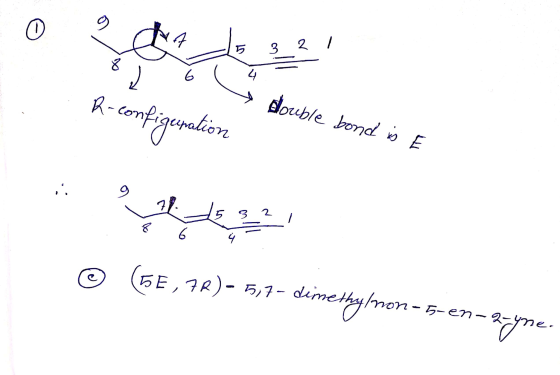 -15 3 2 R-configuration double bond is fcipallon E © (5E,7R) - 5,7- dimethy/non-5-en-ayne.