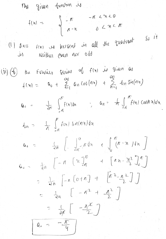 The given funcion is -1 LnLo -ñ finiz A-n o <nca So it (Il since fins is present in all the quarrant Neither onen nor odd is