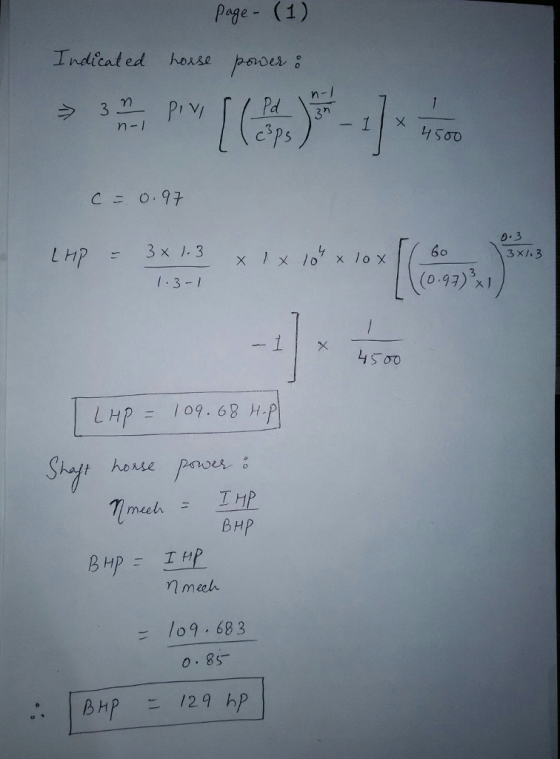 Page- (1) Indicat ed horse pader houas peoe n- n-I 0-3 3%/-3 I 3-1 (0-97) 3 LHP = 109.68 H.P meet, = THP BHP nmeeb /09 . 683