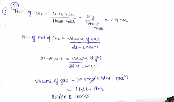 2 Holast mas 0,49 moL Volume 엉?
