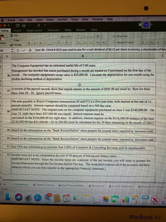 Excel File Edit View Insert Format Tools Data Window Help Page Layout Formulas Data Review View AA = = = Wrap Text Home Inser