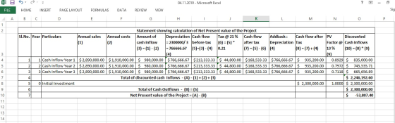 04.11.2019 - Microsoft Excel ? - o X FILE 5 HOME = INSERT PAGE LAYOUT FORMULAS DATA REVIEW VIEW sig F K N Sl.No. Year Particu
