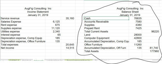 35,160 AugFig Consulting Inc Income Statement January 31, 2019 Service revenue Salaries Expense 6,125 Rent expense 675 Suppli