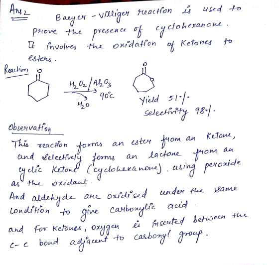 exanone 90°c - Baeyer - villiger reaction is used to P#10e He pтелей и с яарhе It involves the onidation of Ketones to esters